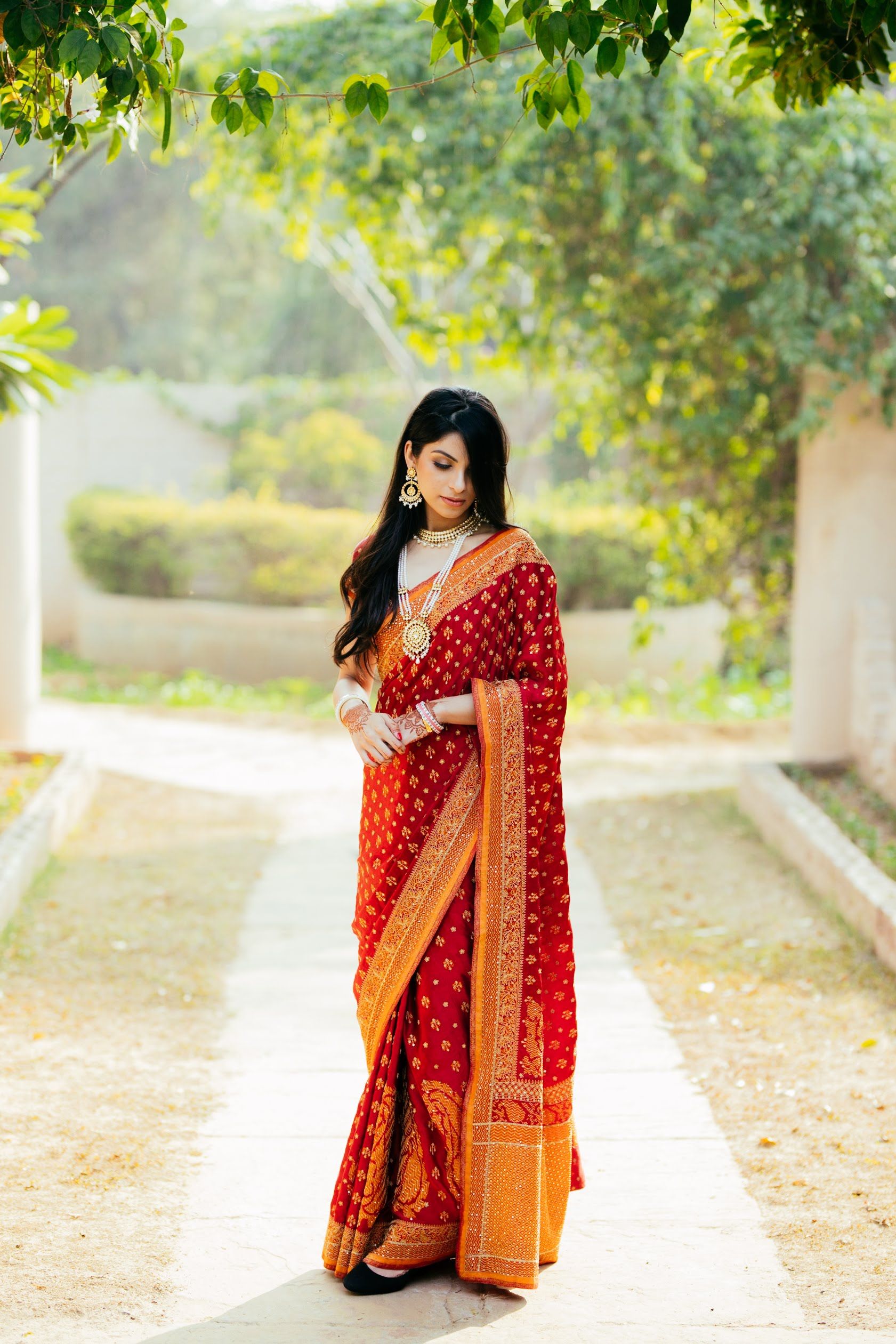 simple and traditional designer red saree for reception party