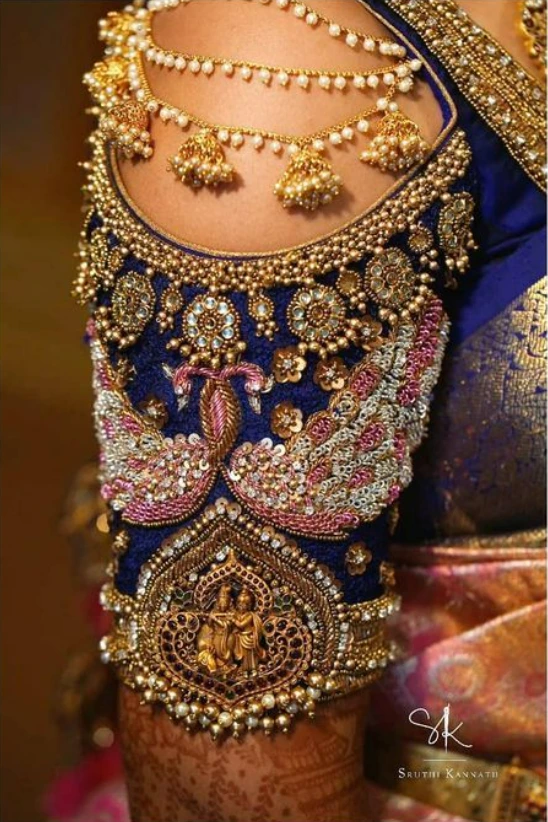 peacock south indian bridal blouse sleeve design