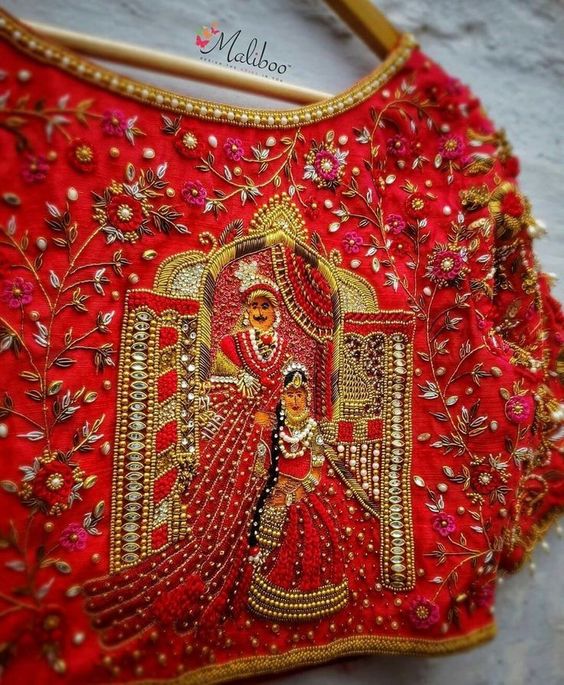 Maggam work back blouse design in red