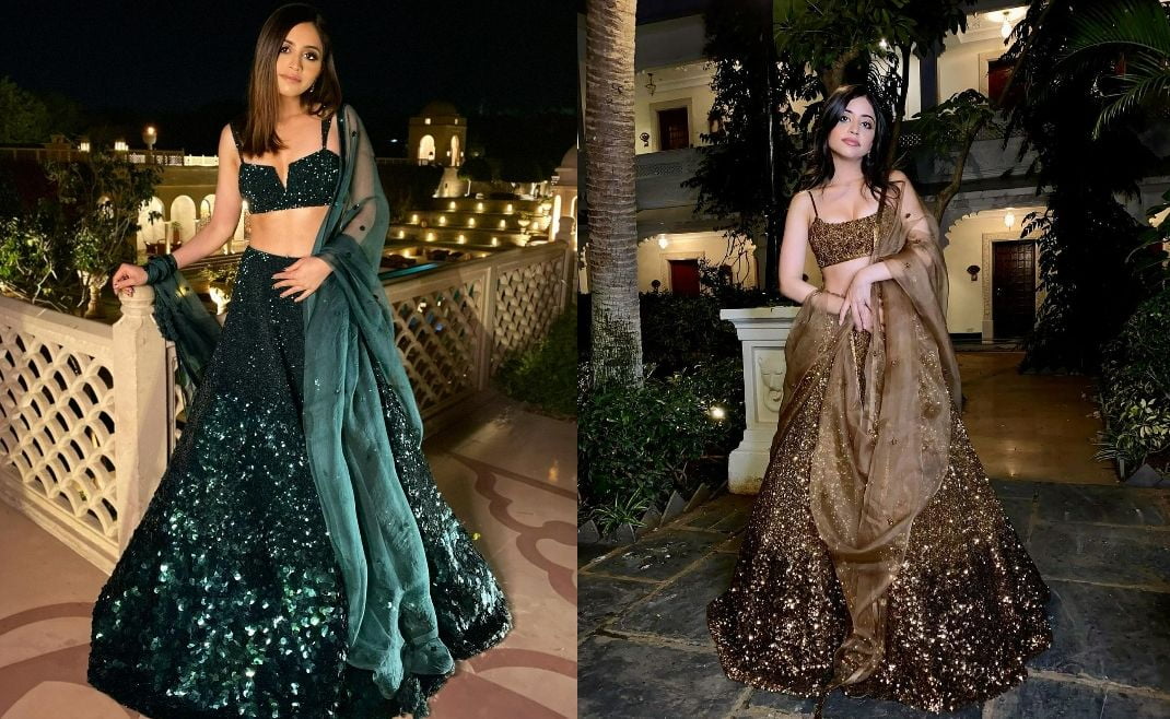 designer sunaina khera sequin cocktail lehenga for bride