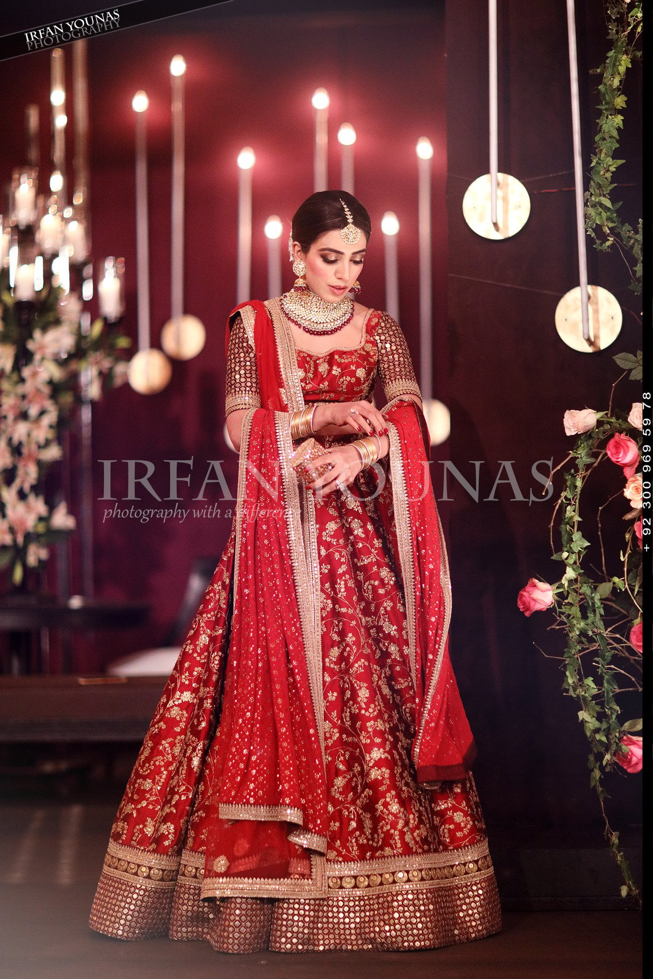 traditional red and golden bridal reception look 