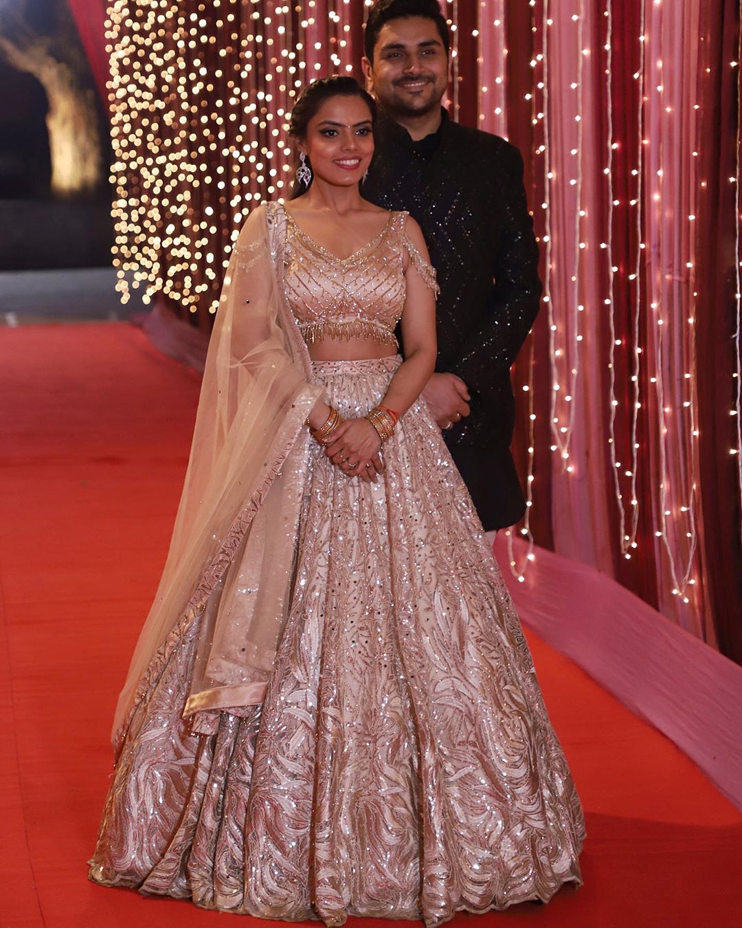 rose gold lehenga look for reception 