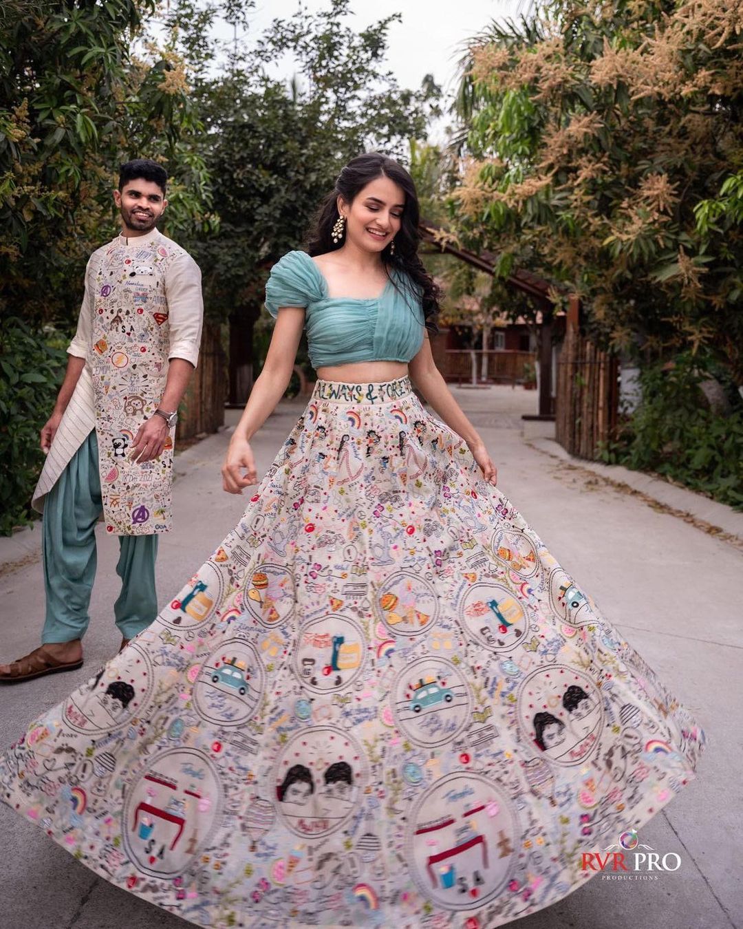 unique white and sea green personalized indo western skirt top for mehndi