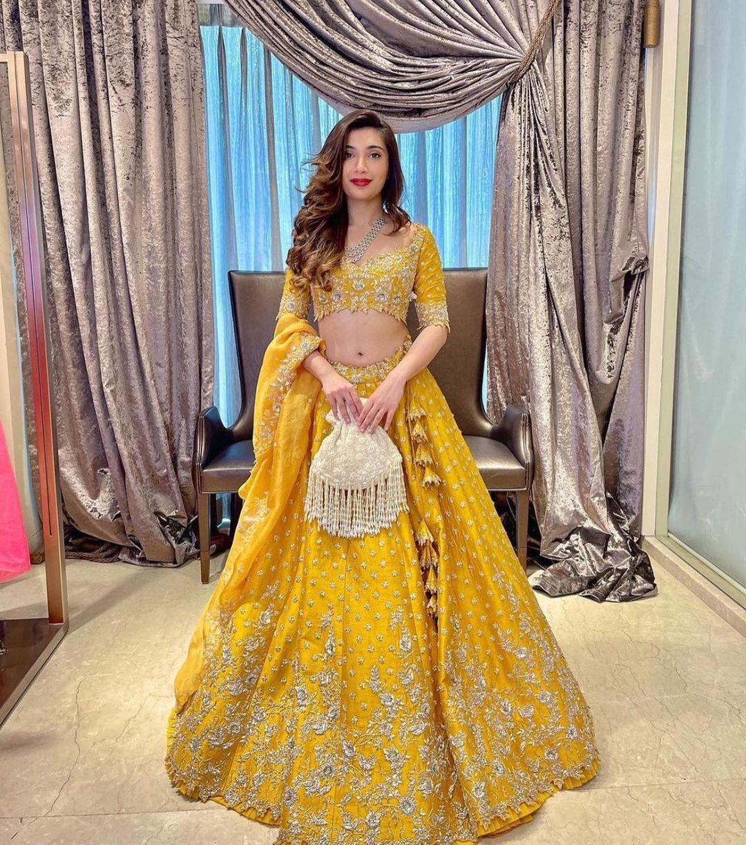 haldi bride in yellow embellished and embroidered lehenga choli