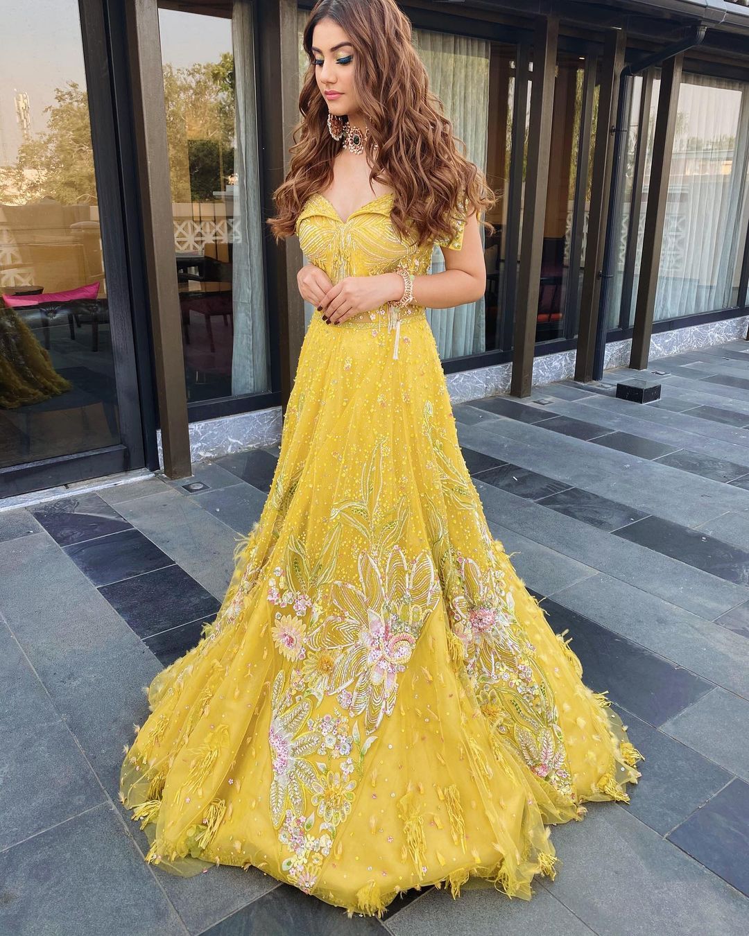 stylish yellow gown for haldi