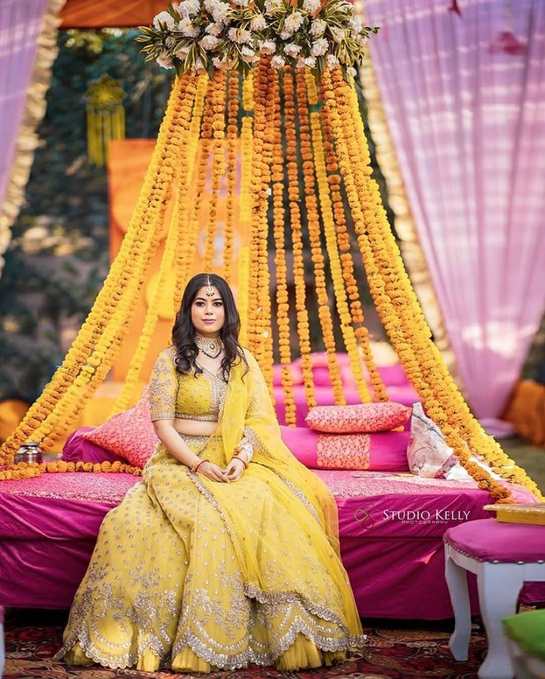 yellow lehenga choli haldi dress for bride