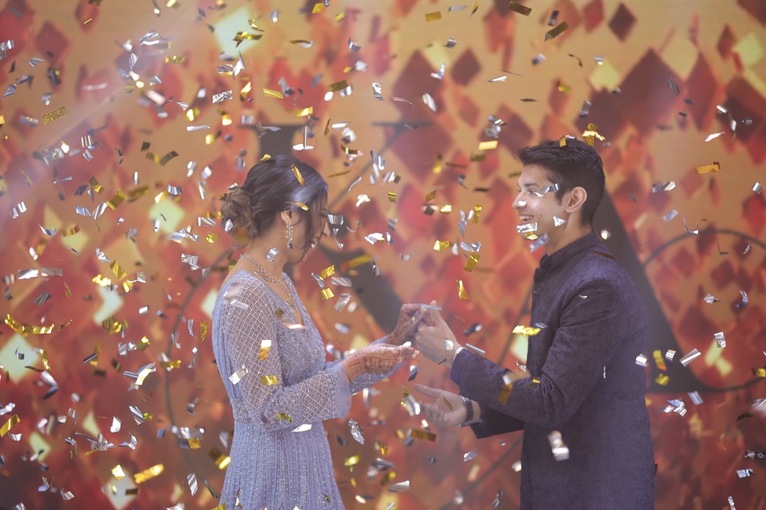 Kashish and Aseem exchanging rings on their engagement function