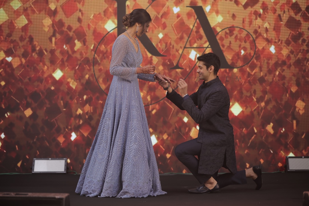 Aseem presenting ring to Kashish on their engagement ceremony