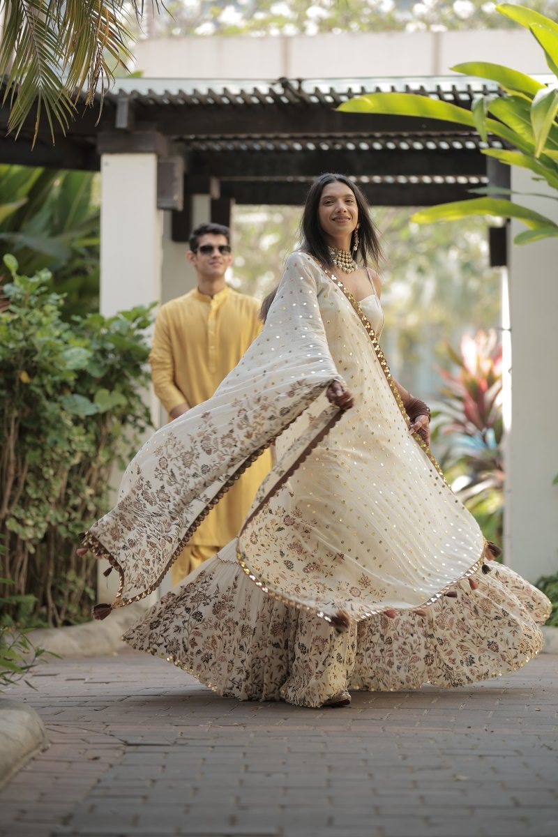 Kashish and Aseem wearing Sukriti and Aakriti and Tarun Tahiliani outfits on haldi