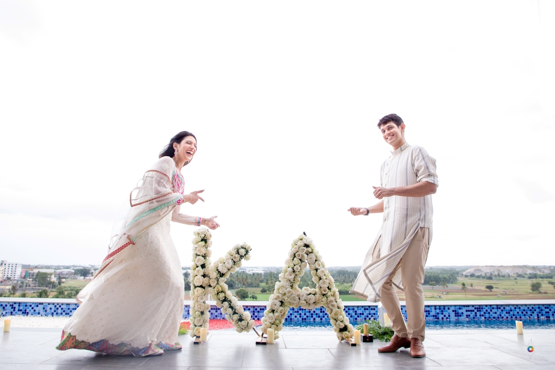 Kashish and Aseem during roka ceremony by the pool