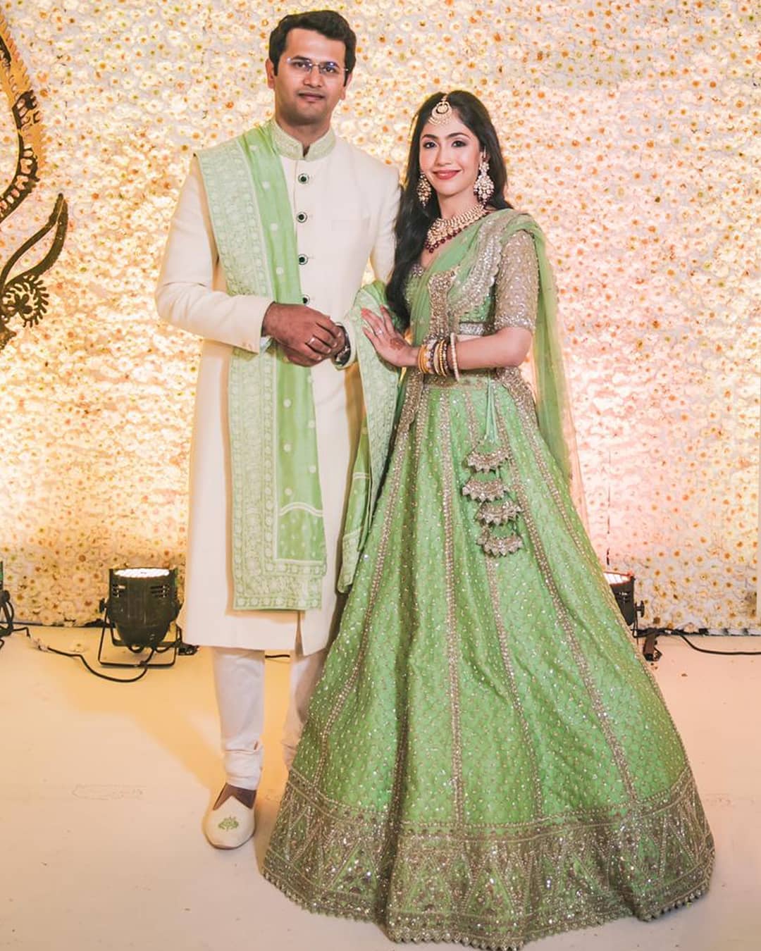 anushree reddy pastel green engagement lehenga dress