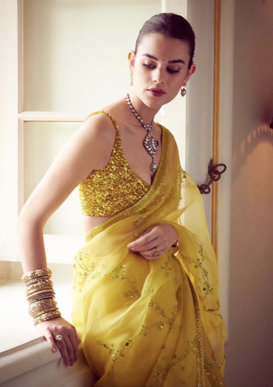 manish malhotra yellow designer saree for wedding