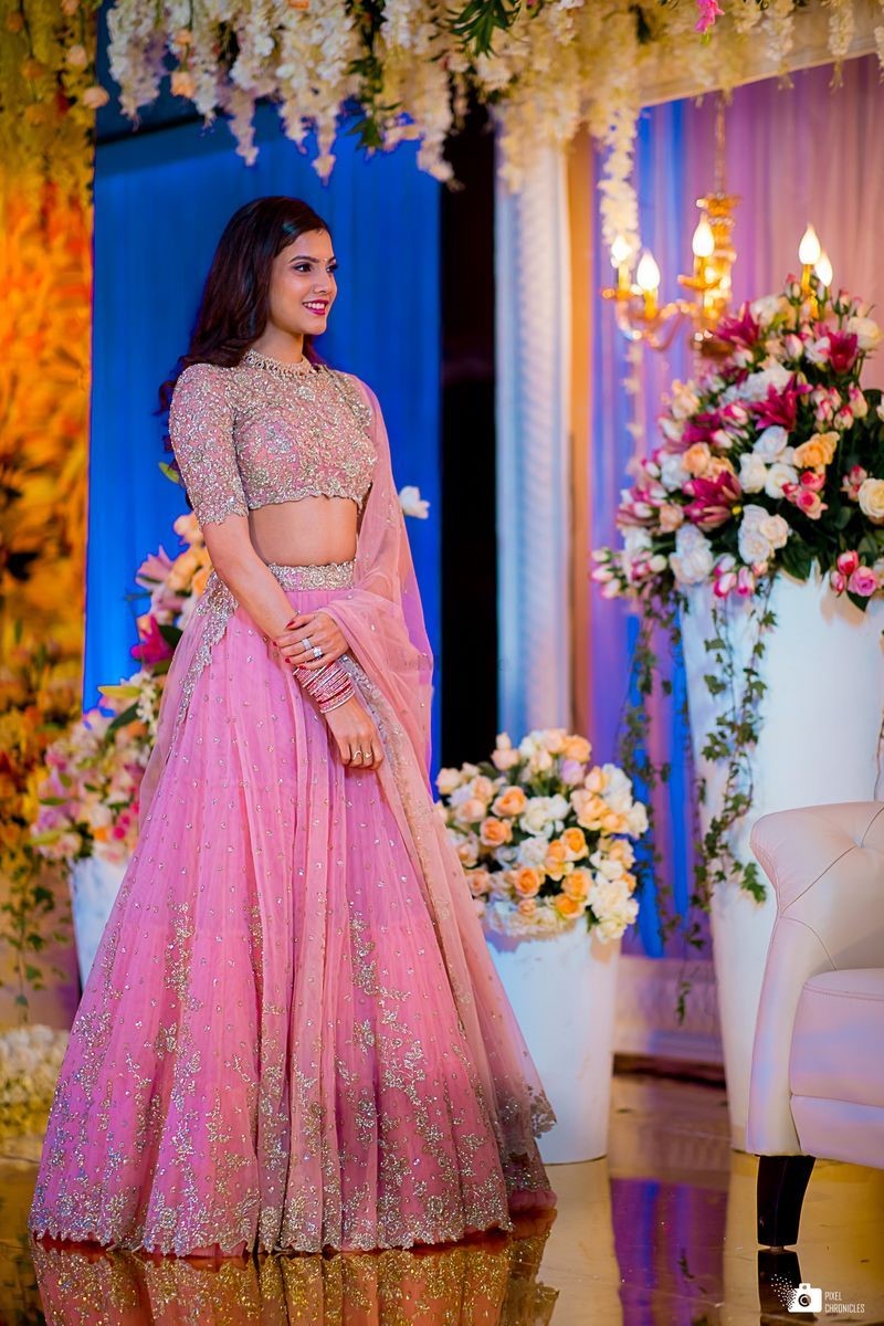 baby pink and silver embellished ring ceremony lehenga