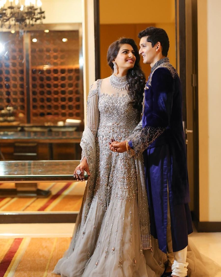 indo western reception gown for indian bride with dupatta