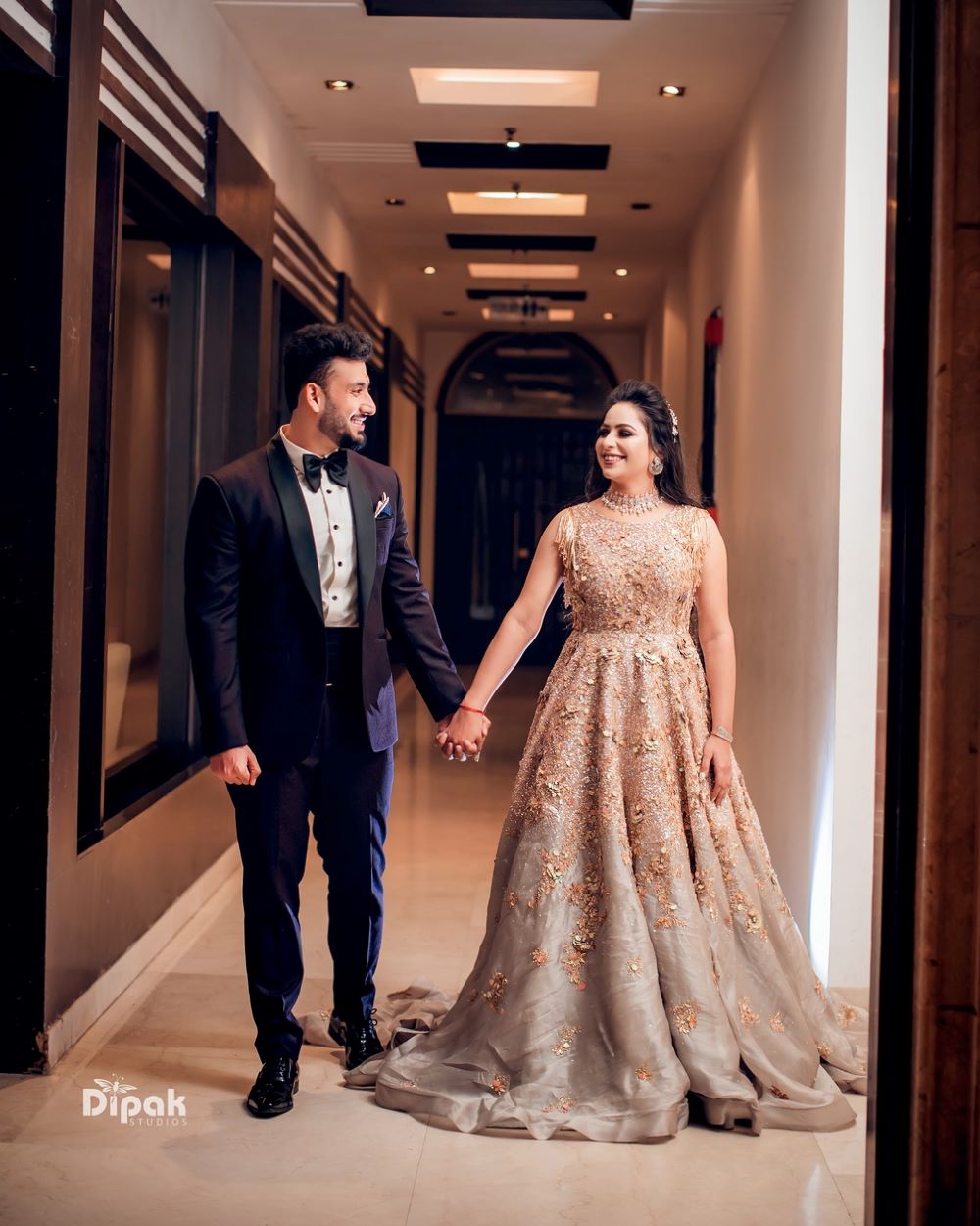 indian reception gown for bride with train