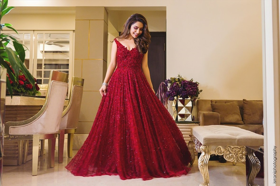 Indian Reception Gowns Online | Red Gown in Heavy Embroidery