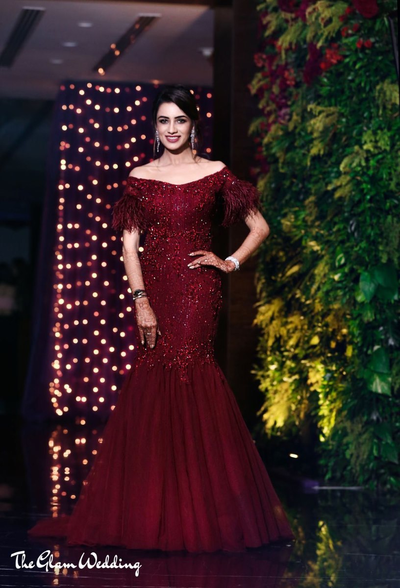 simple maroon mermaid reception gown for bride