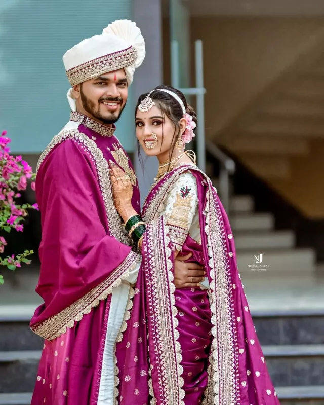 double dupatta style drape nauvari saree look for maharashtrian bride