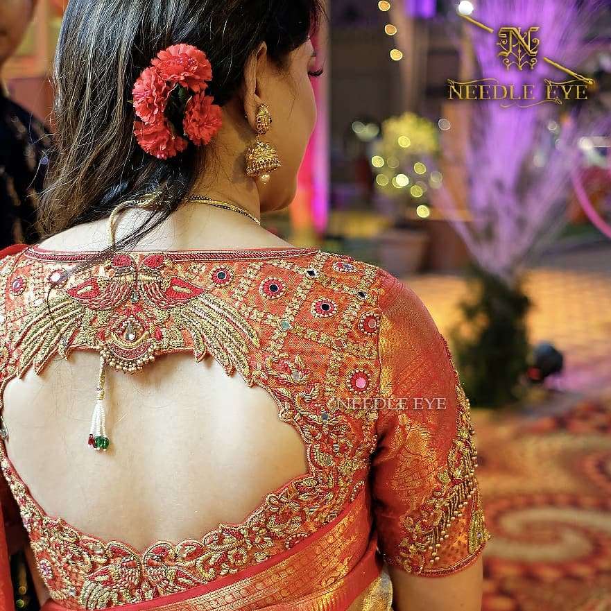 royal and grand bridal blouse back side design with maggam work