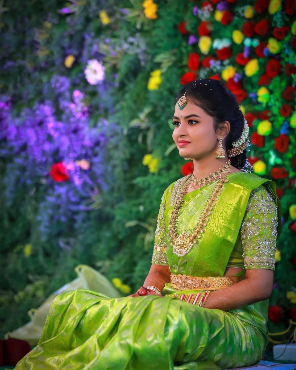 unique green bridal blouse for silk saree