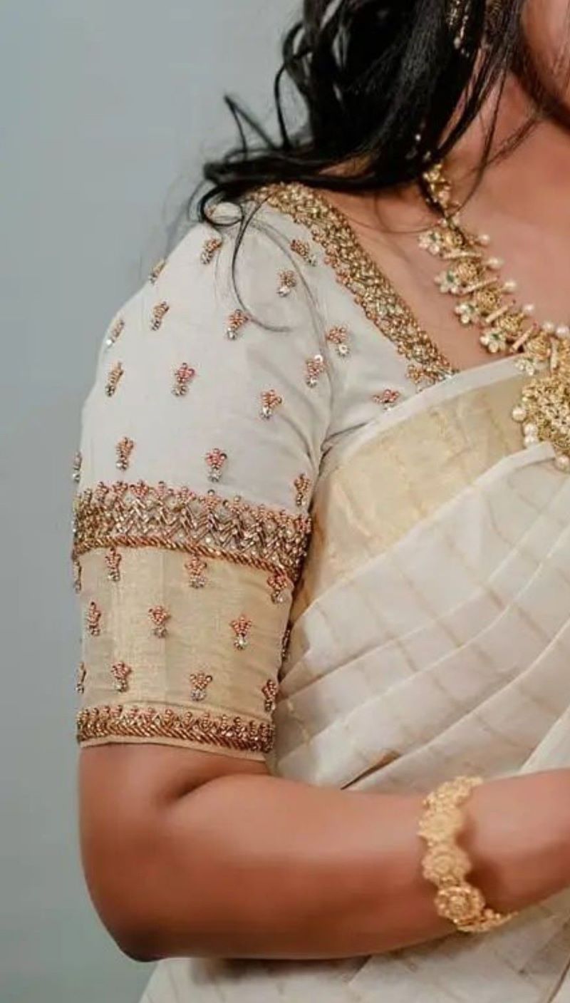 simple south indian bridal blouse sleeve with contrasting border
