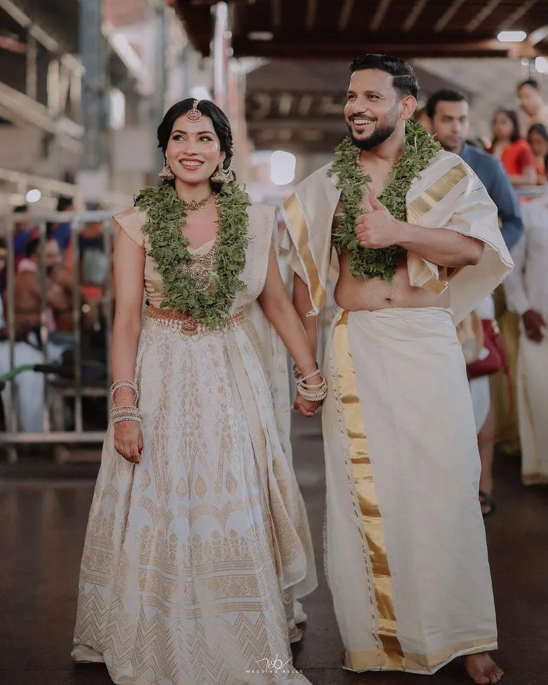 malayali bride and groom at their kerala wedding ceremony