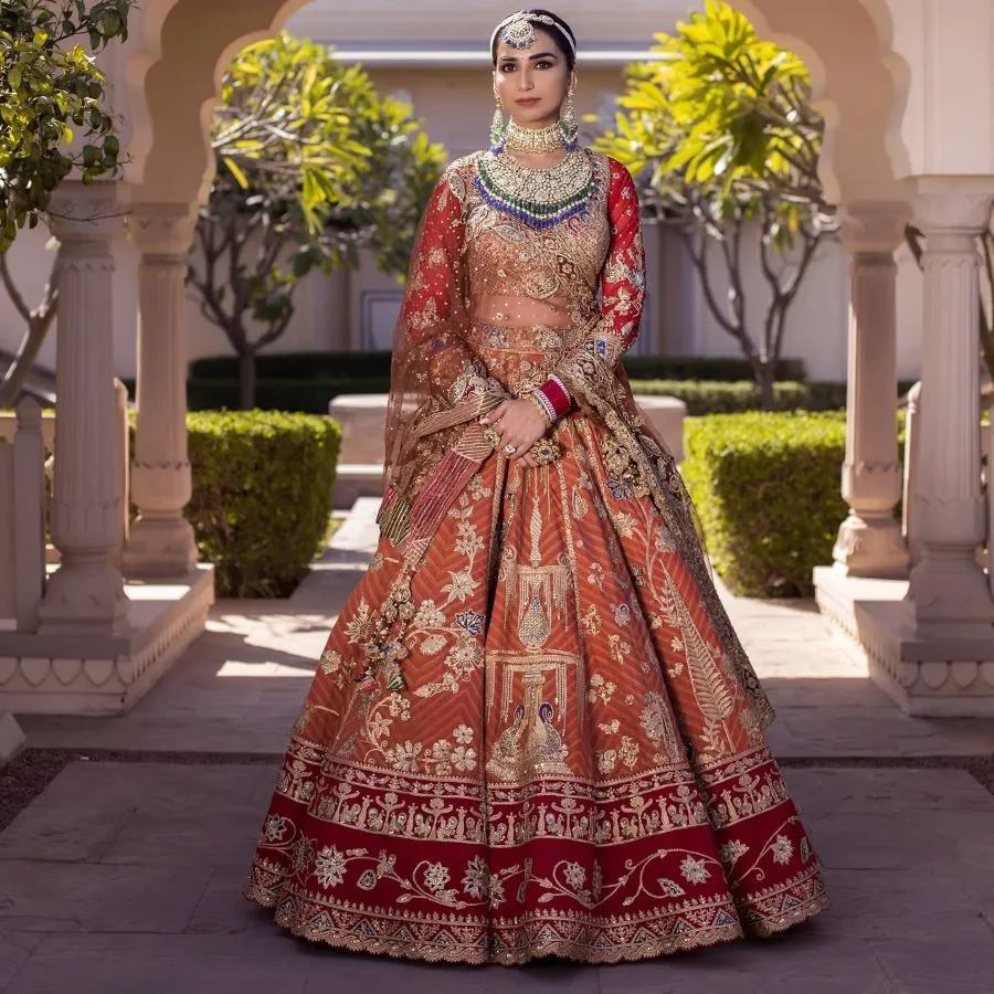 unique dupatta draping styles for lehenga with single dupatta