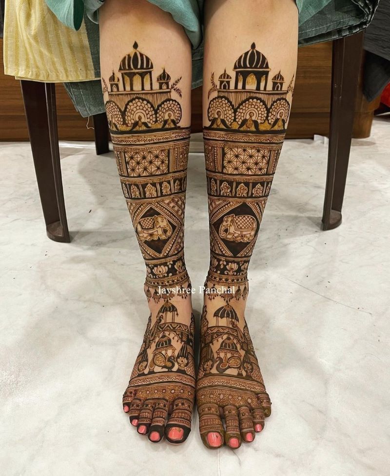 simple bridal foot mehndi design for full leg