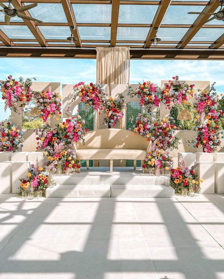 engagement decoration with colourful flowers for stage