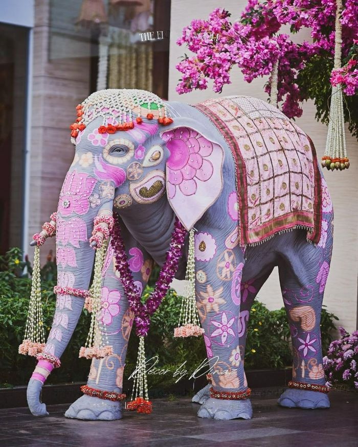 bejewelled elephant at entrance for engagement or wedding