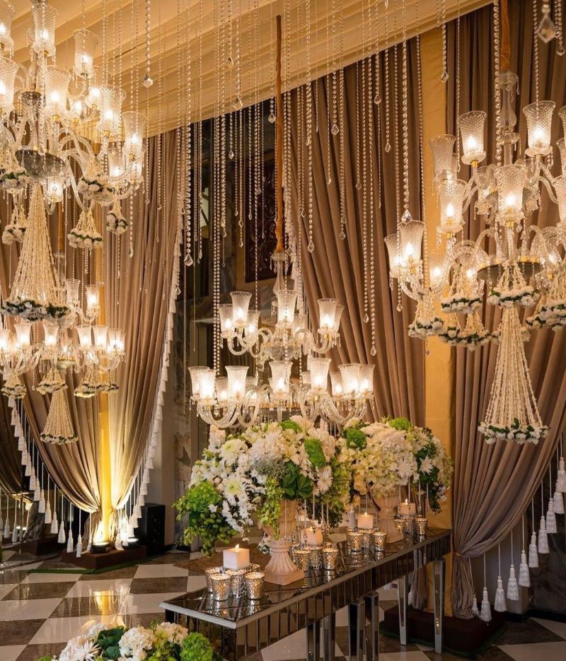 grand chandelier ceiling decoration for engagement