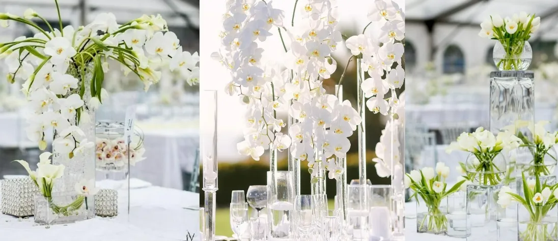 white floral table decoration for engagement party