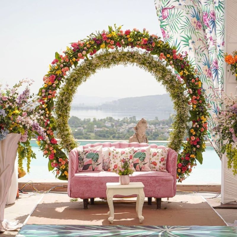 vibrant floral arch background engagement decoration
