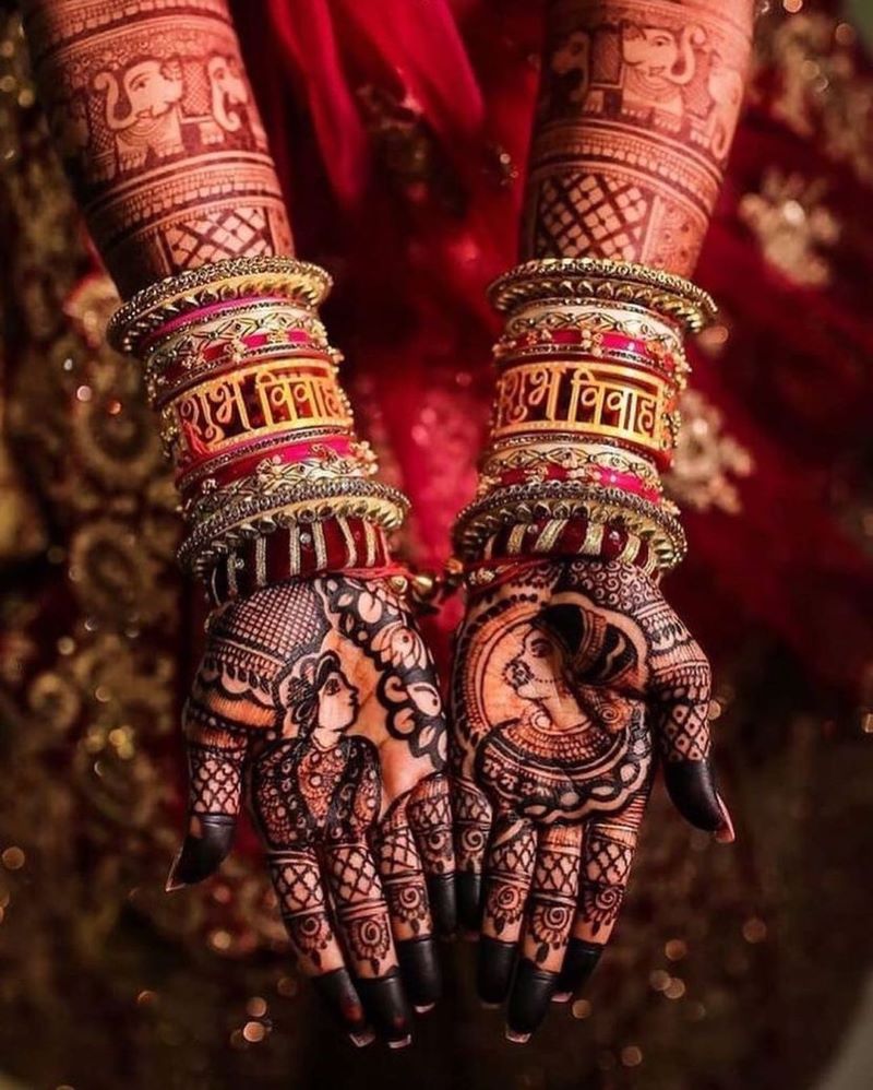 custom bridal chura design with wooden shubh vivah carved bangles 
