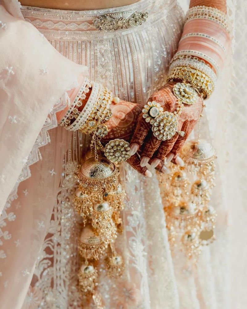 peach latest bridal chura designs with price 