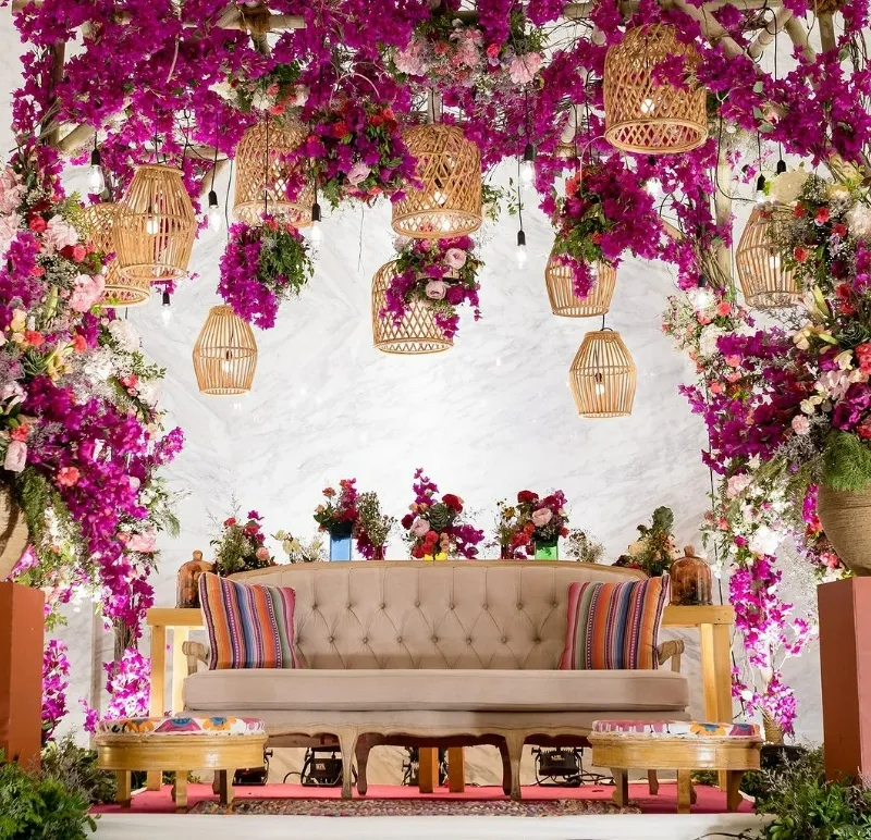 magenta brown colour combination for engagement decoration at home