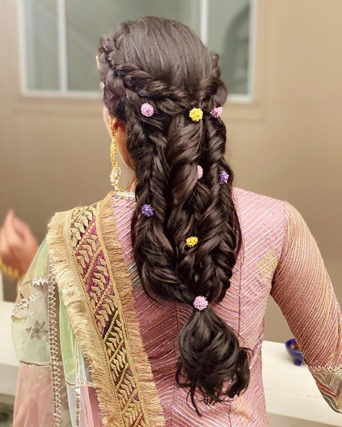 multi-braided hairdo for mehendi