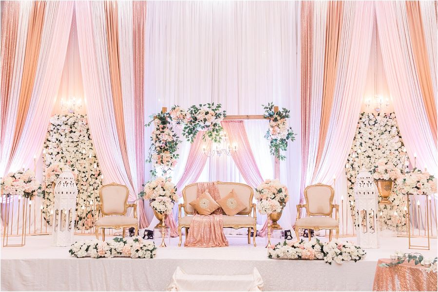 low budget engagement stage decoration peach colour