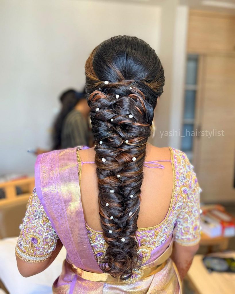 bridal braid hairstyles with pearls 1
