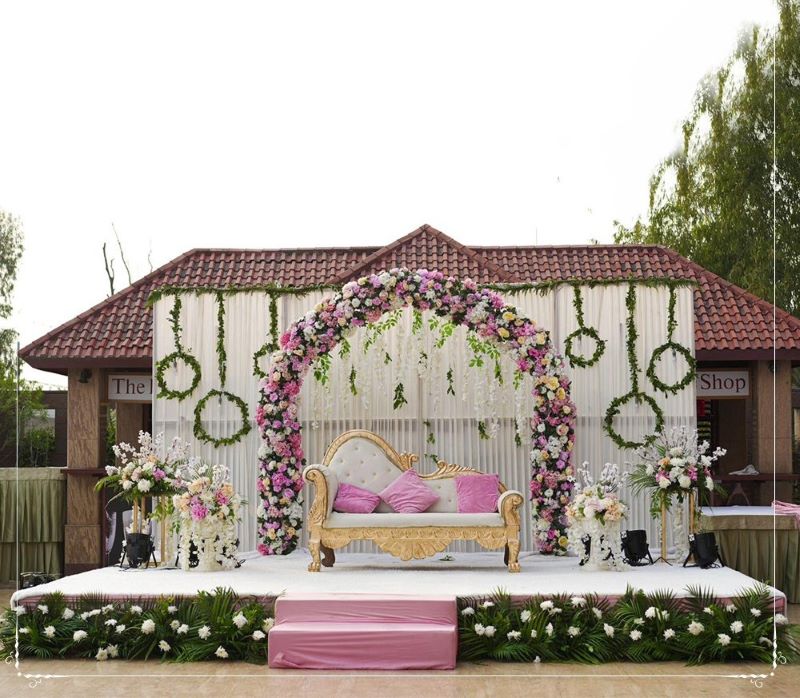 white pink green combination engagement decoration ideas at home
