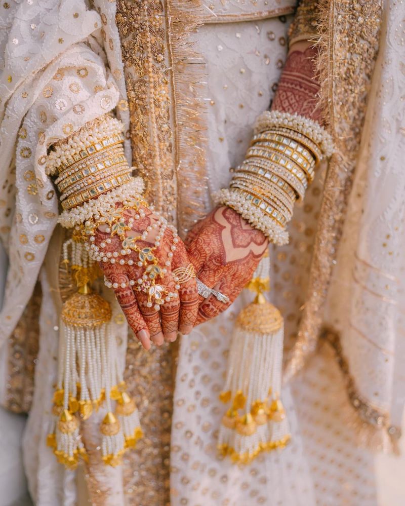 unique gold kundan pearl bridal chura design