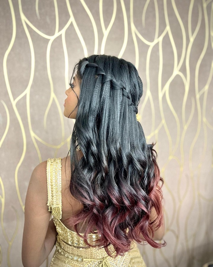 waterfall braid hairstyles for sangeet look