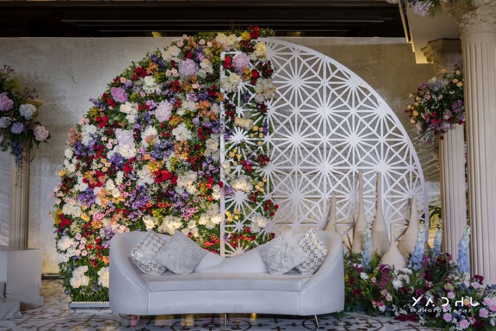 low budget wedding stage decorations with colourful flowers