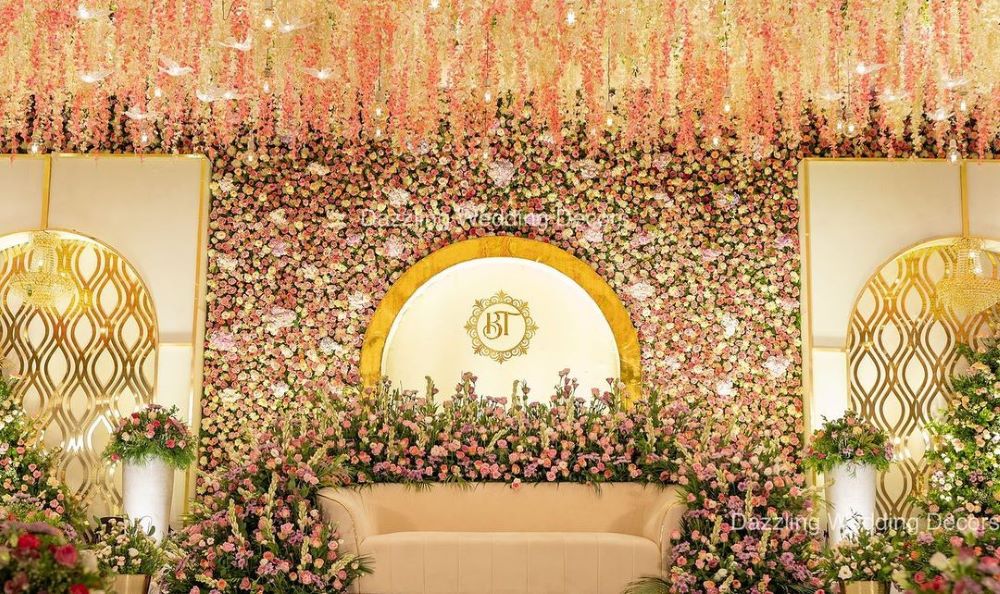 beautiful and elegant wedding stage decorations with flowers