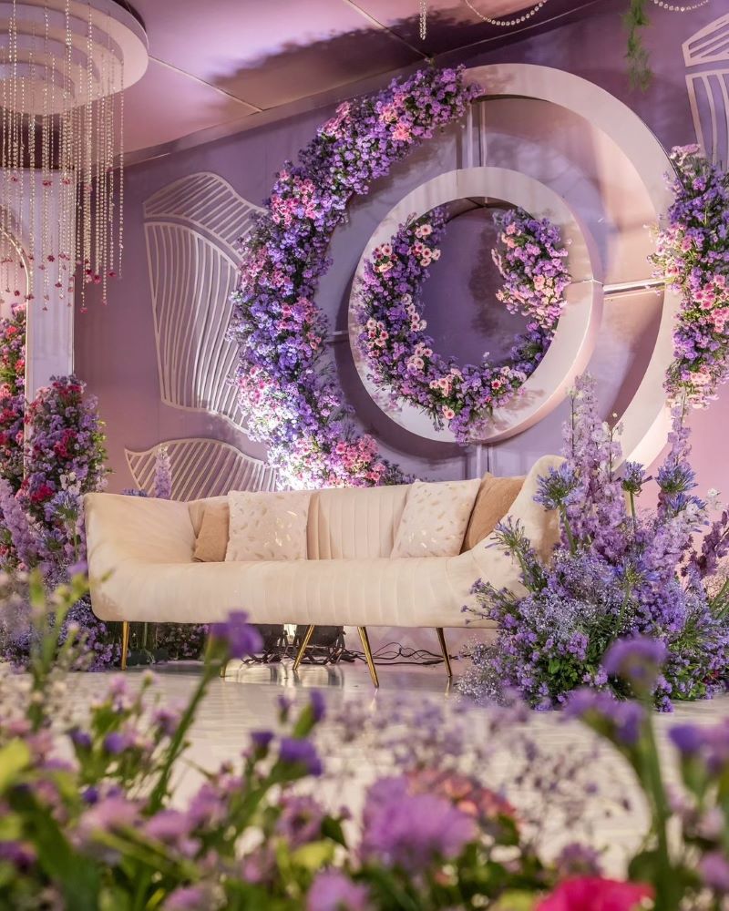 purple theme wedding stage 